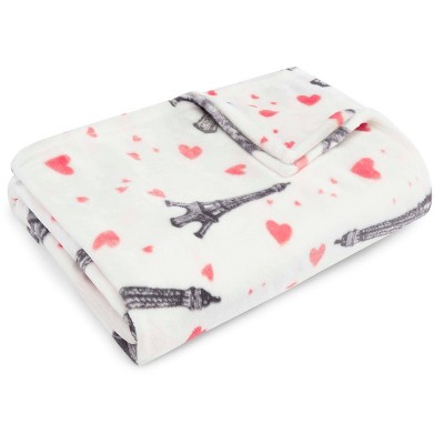 Paris Love Reversible Throw Blanket Pink - Betseyville: Ultra-Soft, Cozy, Machine Washable, 70"x50"