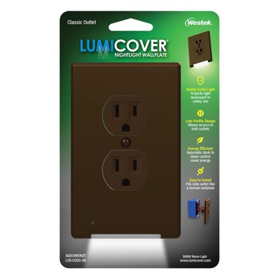 Westek LumiCover Aged Bronze Bronze 1 gang Plastic Duplex Outlet Nightlight Wall Plate 1 pk