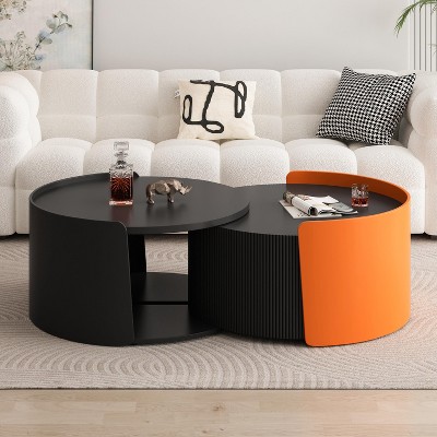 Elegant Round Nesting Coffee Table Set, Modern End Tables with Extendable Sliding Tabletop for Living Room, Office - ModernLuxe