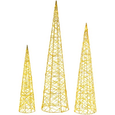 Northlight LED Lighted Twinkle Outdoor Christmas Cone Trees - 39.5" - Gold - Set of 3