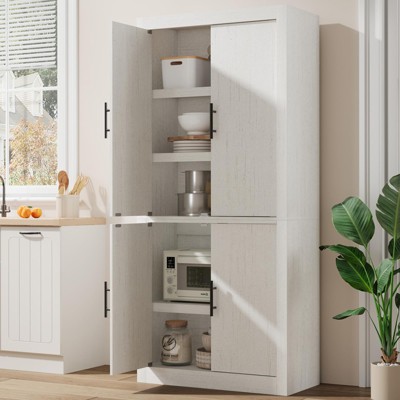 Farmhouse Retro Kitchen Storage Pantry, Pantry Storage Cabinet with 4 Doors & Adjustable Shelves, Pantry Cupboard for Dining & Living Room