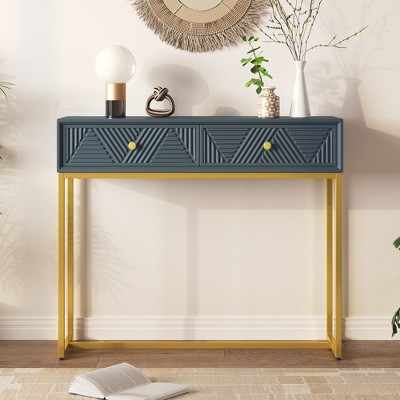 38" Console Table with 2 Drawers, Wooden Entryway Table, Narrow Long Sofa Couch Table, Hallway Foyer Table for Living Room Entryway
