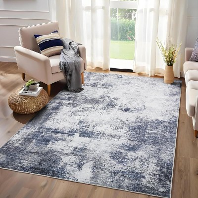 Modern Abstract Pattern Machine Washable Rug, Non-Slip, Non-Shedding, Low Pile Foldable Rug for Bedroom, Living Room and Game Room