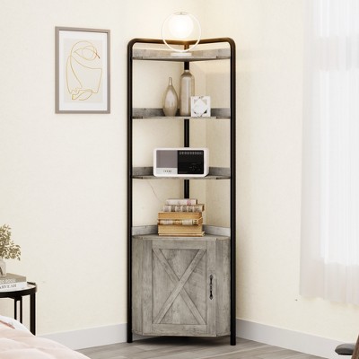 70.9 In Tall Corner Shelf with Cabinet Rustic Storage Rack Industrial Bookcase Plant Stand for Living Room