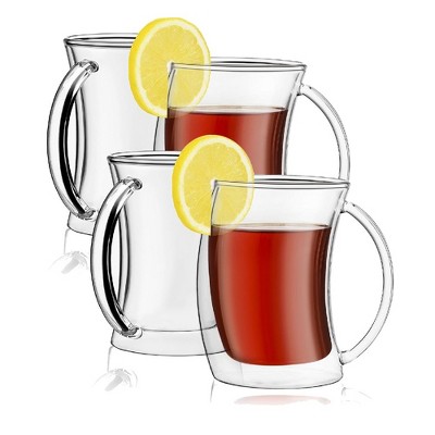 JoyJolt Caleo Collection Glass Coffee Cups - Set of 4 Double Wall Insulated Mug Glasses  - 10-Ounces