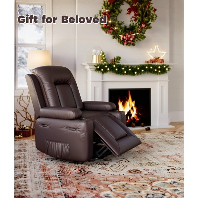 21" width Large Power Lift Recliner Chair for Elderly, Faux Leather Reclining Sofa w/ Heat, Massage, Side Pocket & Cup Holder for Nursery