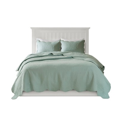 Gulches 3 Piece Reversible Scalloped Edge Quilt Set Seafoam King/Cal King, Cozy Bedding for Coastal Vibe