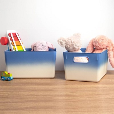 Isaac Jacobs 2pk 7"x8.11" Decorative Storage Ombre Bin Blue