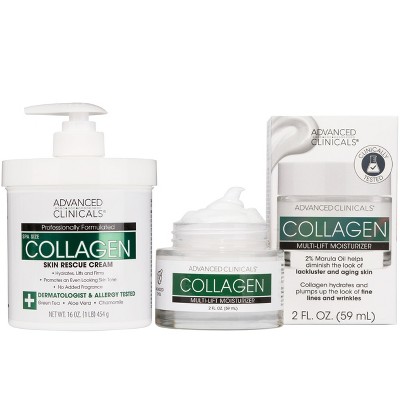 Advanced Clinicals Collagen Face Moisturizer + Collagen Body Cream. Fragrance Free Face & Body Lotion For Crepey Skin & Wrinkles, 2 Piece Set