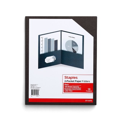 Staples 2-Pocket Folders Black 10/Pack (13376-CC)