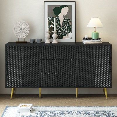 Okak Vintage Sideboard Buffet, Storage Cabinet with 4 Doors & 2 Drawers, Coffee Bar Cabinet for Kitchen Living Room Bedroom