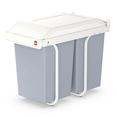 Hailo Multi-Box Duo L Pull-Out Trash Can with Dual 3.7 Gallon Bins, 11.8-Inch Cabinet Mounted, Gray Plastic Cans, Steel Frame, Sliding Lid, Blue Gray