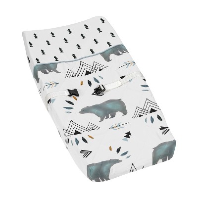 Sweet Jojo Designs Changing Pad Cover Boy Bear Mountain Blue Black and White