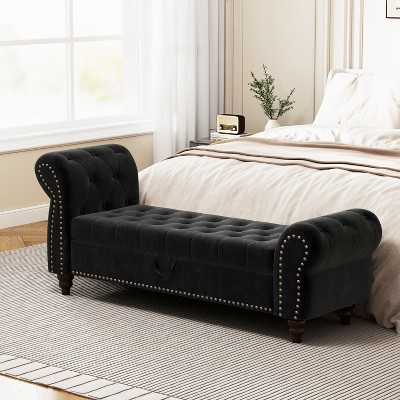 TUYOHW Bed Bench for Bed Room Nails Tufted Chaise of Lounge with Storage Velvet Upholstery Bench, Navy Blue
