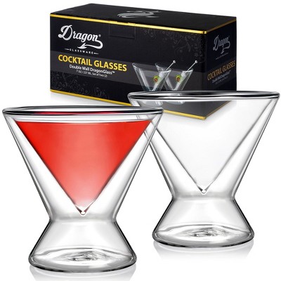 Dragon Glassware 7 oz Stemless Martini Glasses Clear Set of 2