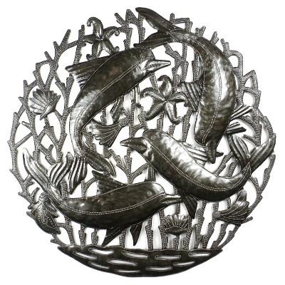 Slickblue Eye-Catching 24" Pod of Dolphins Wall Art, Lacquered Steel for Coastal Home Decor
