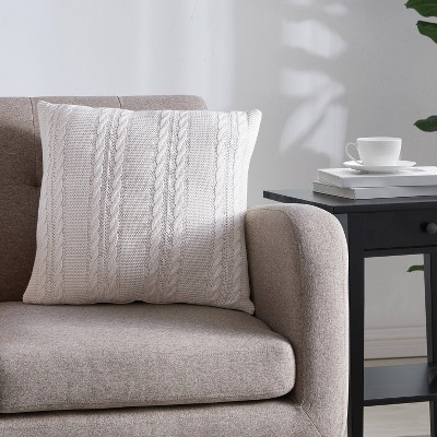 18"x18" Dublin Cable Knit Square Throw Pillow White - VCNY: Contemporary Decorative Cushion for Couch, Indoor Use, Hidden Zipper