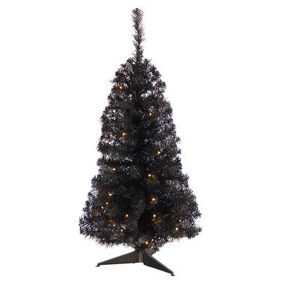 Nearly Natural 3-ft Black Artificial Christmas Tree with 50 LED Lights and 118 Bendable Branches