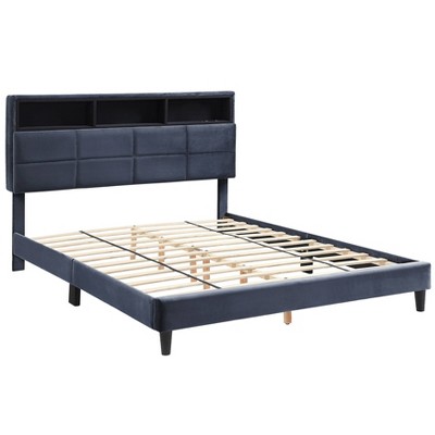 Meldrum Contemporary Upholstered Bed with Storage and USB Power Ports Gray - miBasics