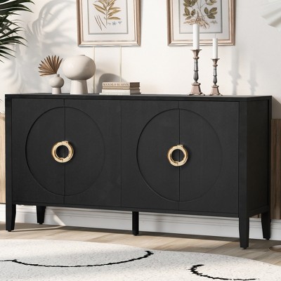 Modern Farmhouse Sideboard Buffet Cabinet, Kitchen Storage Cabinet With Adjustable Shelves And 4 Doors