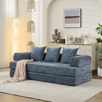Kumasinova Convertible Sleeper Sofa, No Assembly, Comfy Folding Mattress Couch, Chenille Floor Sofa Bed with Armrest, Pillows, Floor Sofa Lounge Couch