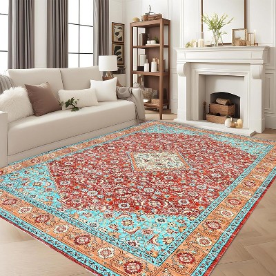 Washable Area Rugs for Living Room - Rug Bedroom Rug-Carpet, Neutral Moody Vintage, Traditional Dining Room Rugs, Soft Comfortable, Non-Slip