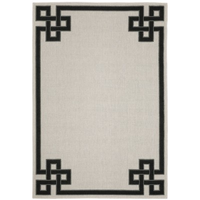 Trinity Corner Detail Border Patio Area Rug Beige/Black - Captiv8e Designs