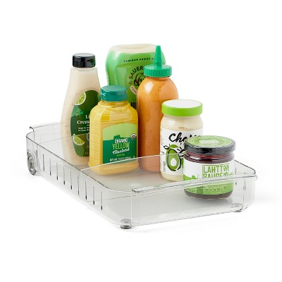 YouCopia 9"x15" Plastic RollOut Fridge Caddy - Clear: Refrigerator Organizer, Multi-Compartments, Freestanding