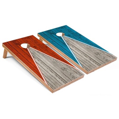 Skip's Garage Orange and Turquoise Pyramid Cornhole Board Set, Includes 2 Boards, 8 Bags