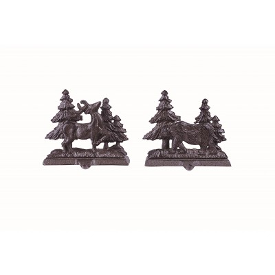 Transpac Metal Bear and Deer Stocking Holder Set of 2 Christmas Home Decorations Iron Stocking Holders