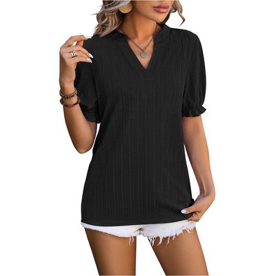 Women's Short Sleeve V Neck T Shirts Trendy Casual Spring Tops Summer Fashion Tees Basic Clothes