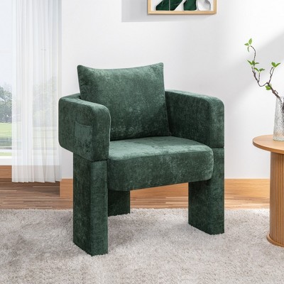 Modern 3-Leg Chenille Accent Chair with Arms and Removable Pillow, Plush Small Space Accent Chair for Bedroom, Single Sofa Chair with Cushion-Koiai