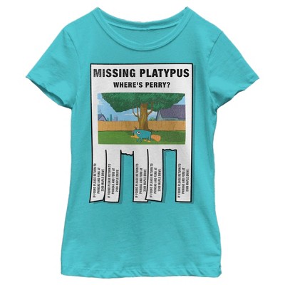 Girl's Phineas & Ferb Phineas and Ferb Missing Perry Platypus Poster T-Shirt