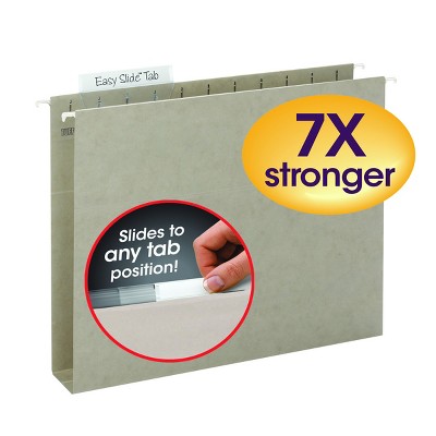 Smead TUFF  Hanging Box Bottom Folder with Easy Slide  Tab, 2" Expansion, 1/3-Cut Sliding Tab, Letter Size, Steel Gray, 18 Per Box (64240)