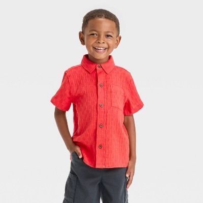 Toddler Boys' Checkered Jacquard Shirt - Cat & Jack™ Red/Orange