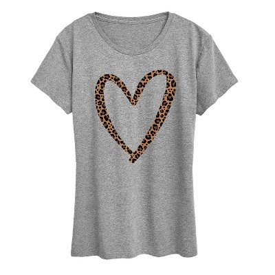 Women's - Instant Message - Leopard Print Heart Outline Short Sleeve Graphic T-Shirt