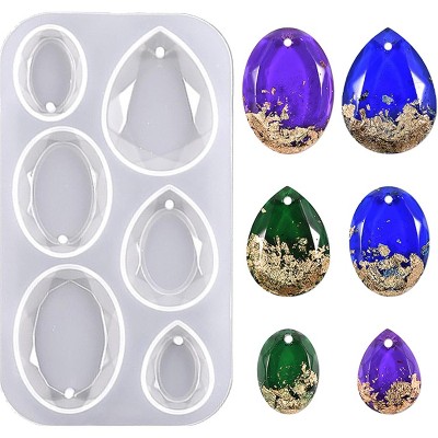 JDICTION Waterdrop & Oval Silicone Jewelry Molds - 6 Cavities Resin Pendant Molds with Hanging Holes for DIY Epoxy Cabochon, Earrings & Necklaces