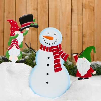 The Lakeside Collection 3-Pc. Gnomes Building a Snowman Stakes 3 Pieces