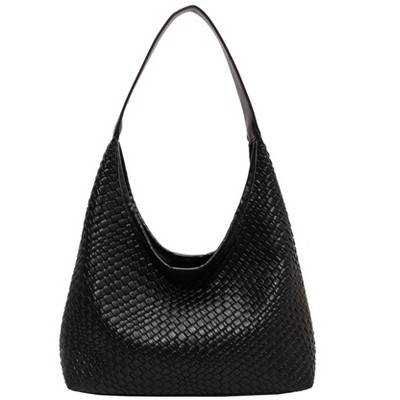 Woven Leather Tote Bag for Women Top-handle Shoulder Bag, Hobo Bags Large Capacity Soft Vegan Crossbody Handbag Underarm (black)