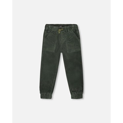 Deux par Deux Boy Stretch Corduroy Jogger Pants Forest Green