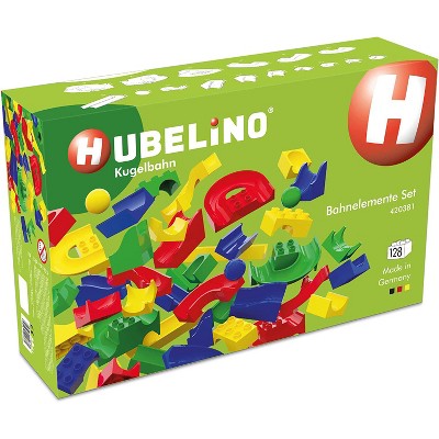 Hubelino 128 Piece Marble Run Toy - Compatible with Building Blocks - STEM Toy for Kids Ages 4+, Made in Germany, 124 Run Elements & 4 Marbles
