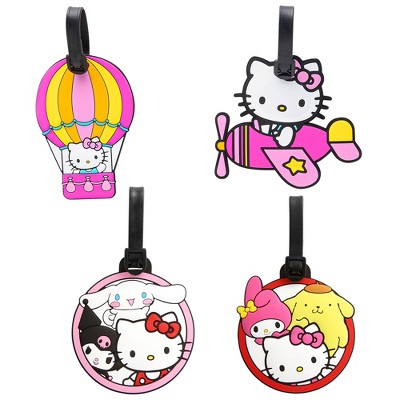 Sanrio Hello Kitty Luggage Tag Hello Kitty and Friends Airplane, Hot Air Balloon, PVC Travel Tags Gifts - Set of 4