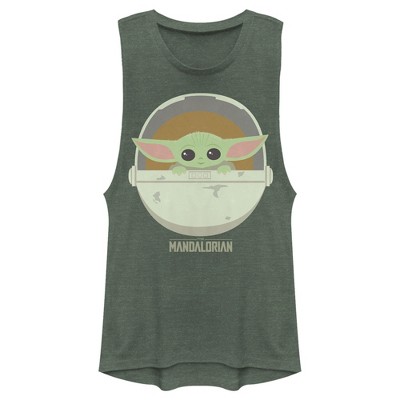 Juniors Womens Star Wars: The Mandalorian The Child Cartoon Art Bassinet Festival Muscle Tee