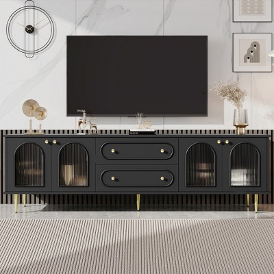 ORRD 78.7'' Modern TV Stand – Fluted Glass TV Cabinet with Drawers & Storage for TVs up to 80''
