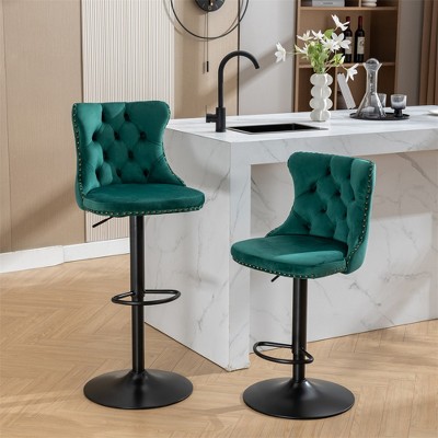 Modern Bar Stools Set of 2, Upholstered 360° Swivel Bar Chairs, 25"-33" Adjustable Height Stool with 17.7inch Base for Kitchen Island Home Bar