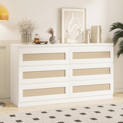 6 Drawer Dresser with Charging Station & Led Lights, Large Wood Chest of Drawers, Compact Bedroom Dresser