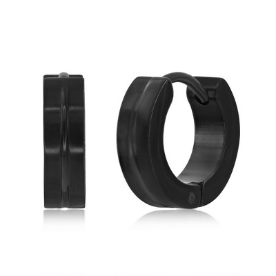 Metallo Stainless Steel 13mm Lined Huggie Hoop Earrings - Black Plated - Available Colors: Black, Silver, Blue
