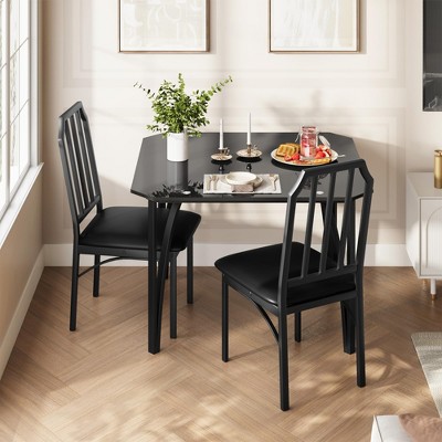 TROPOW Dining Table Set for 2, Kitchen Table Chairs Set of 2 with Ultra Comfortable PU Cushion, Dining Room Table Set for 2 Furniture with Kitchen