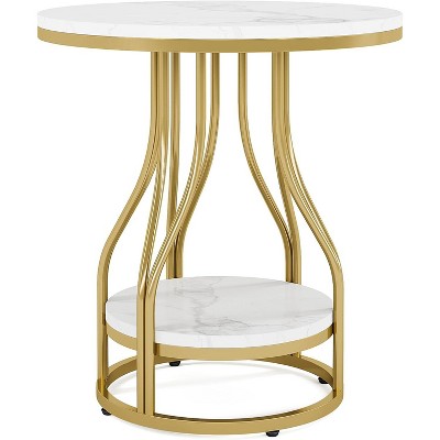 2-Tier Round Side Table, Modern End Table Small Chairside Table with Storage, Nightstand Bedside Table with Metal Frame