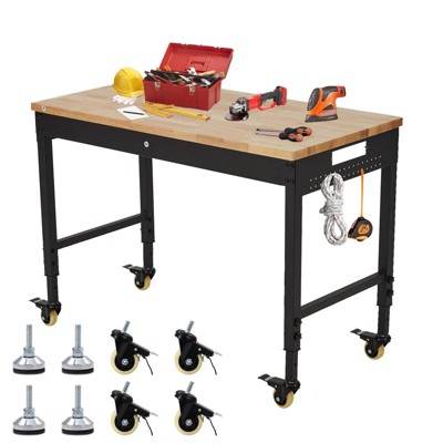 CuisinSmart 48''x24'' Adjustable Rolling Workbench, Heavy Duty Work Bench with Power Outlets, Lights, Storage Drawer, Pedboard, 30 Hooks